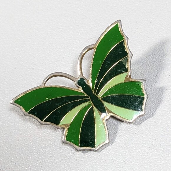 Estate Jewelry - Vintage Green Enamel Stripe Butterfly Pin